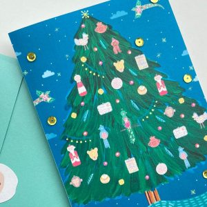 Tarjeta Árbol de Navidad - Con Sobre y Sticker