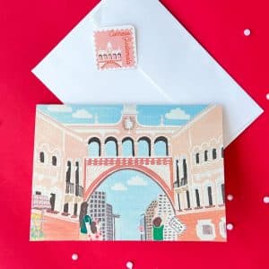 Tarjeta Edificio de Correos con Sobre y Sticker