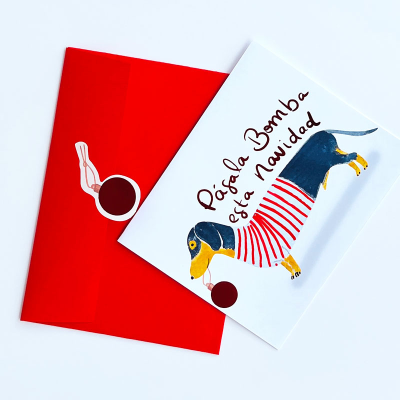 Tarjeta Navideña con Sobre y Sticker - Pásala Bomba