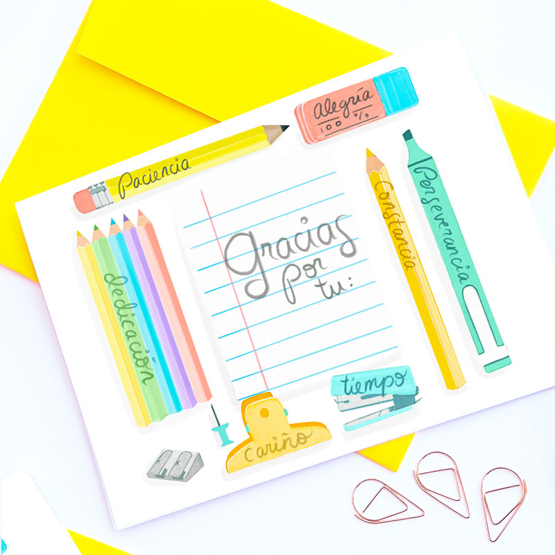 Tarjeta Gracias Maestra con Sobre Amarillo
