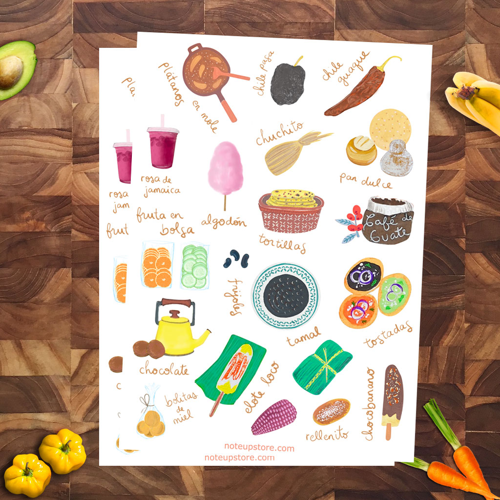 Set de 2 Hojas de Stickers - Comida de Guate